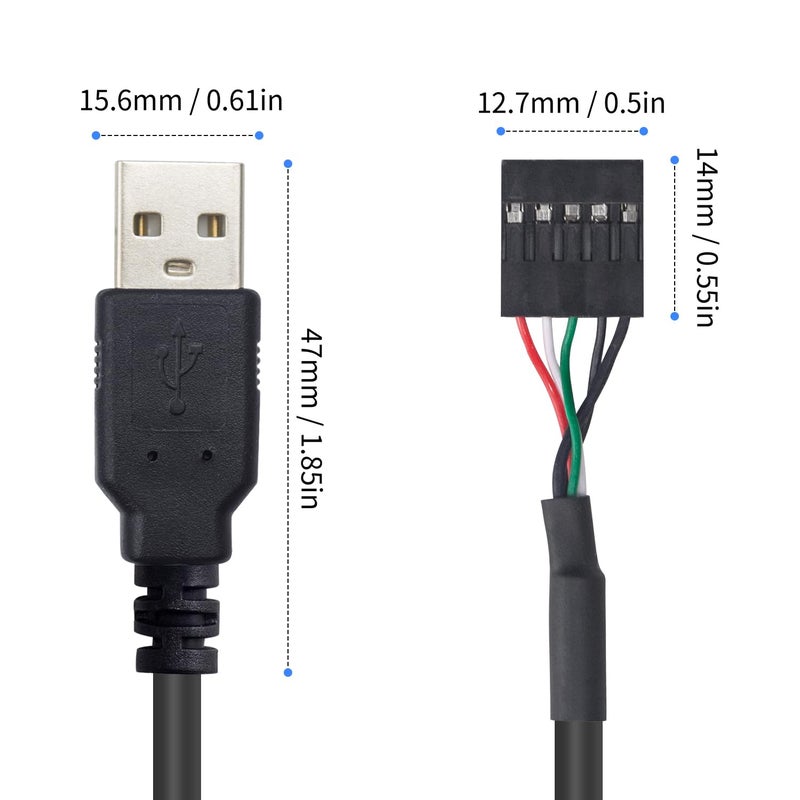 Duttek (2-Pack 50CM 5 Pin Motherboard Female Header to USB 2.0 Male Adapter Dupont Extender Cable (5Pin/USB M) - Image 4